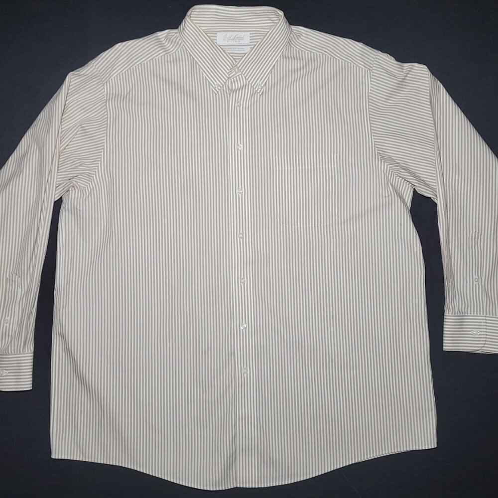 Roundtree & Yorke Mens Brown and White Long Sleeve Button Up Shirt Size 18 / 35